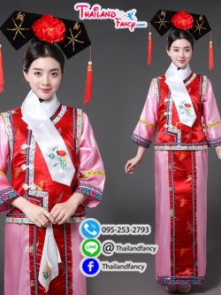 ชุดเช่าแฟนซีผู้หญิง ชุดจีนโบราณ ชุดแฟนซีซูสีไทเฮา ชุดคู่ฮ่องเต้ ชุดราชวงศ์หนังจีน เช่าชุดฮองเฮาจีนผู้หญิง สีชมพูกั๊กแดงแต่งลายจีน