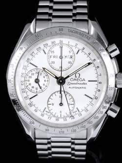 Omega Speedmaster Triple Date หน้าปัดสีขาวด้าน สายเหล็กแท้ มีกล่อง ใบ นาฬิกาปี1995 Automatic ขนาด 39 mm