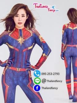 ชุดแฟนซีกัปตันมาร์เวล Superhero Cosplay ชุดซุปเปอร์ฮีโร่ผู้หญิง Captain Marvel Costume ชุดการ์ตูน ชุดคอสเพลย์กัปตันมาร์เวลสีแดงน้ำเงิน