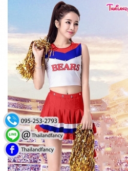 ชุดแฟนซีเชียร์กีฬา ชุดปอมปอมกีฬาสี ชุดเชียร์ลีดเดอร์ Cheerleader Cosplay ชุดปอมปอมเชียร์ ชุดปาร์ตี้บริษัท ชุดคอสเพลย์กีฬาสีออฟฟิศ เสื้อสีชมพูแขนกุดกระโปรงขาวผูกโบว์แดง สำเนา