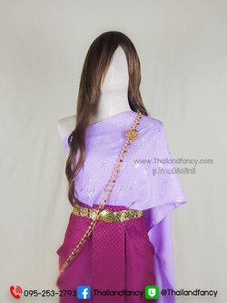 ชุดไทยการะเกด ชุดไทยสมัยอยุธยา ชุดไทยอุ่นไอรัก ชุดไทยร่วมสมัย ชุดไทยสไบออเจ้า ชุดสไบทอลายสีม่วงอ่อนกับผ้าถุงยกหน้านาง
