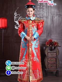 ชุดเช่าแฟนซีผู้หญิง ชุดแฟนซีไทเฮา ชุดคู่ฮ่องเต้ ชุดราชวงศ์ชิงหนังจีน เช่าชุดฮองเฮาจีนผู้หญิง ขุดออกรบฮองเฮาสีแดง มังกรฟ้า