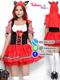 ชุดแฟนซี ชุดเมดหมีสีแดง ชุดแม่บ้านฮู้ทหมี ชุดหนูน้อยหมวกแดง Red Riding Hood Cosplay ชุดคู่หมาป่า ชุดการ์ตูนนู๋น้อยหมวกแดงแขนลายสก็อตสีแดงมีฮู้ท