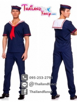 ชุดแฟนซีกะลาสีเรือชาย ชุดทหารเรือชาย ชุดอาชีพในฝัน กะลาสีป๊อปอาย ชุดคอสเพลย์กะลาสีชายชุดน้ำเงินปกทหารเรือขาวขอบแดง พร้อมหมวกป๊อบอาย