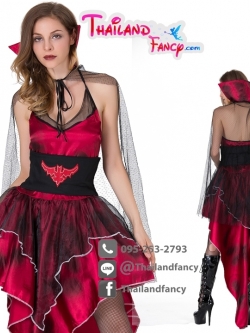 ชุดแฟนซีแวมไพร์ ชุดคอสเพลย์แวมไพร์ ชุดแวมไพร์หญิง ชุดสาวแวมไพร์ ชุดแดร็กคูล่าหญิง ชุดแดร็กคูล่าสาว ชุดฮาโลวีน ชุดแดร็กคูล่าดำแดงปกคตั้ง