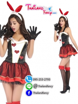 ชุดคอสเพลย์บันนี่ ชุดบันนี่เกิร์ล Bunny Girl Costume ชุดกระต่ายแฟนซี ชุดกระต่ายแดงดำ ตกแต่งหัวใจ พร้อมหูกระต่ายเข้าเซ็ท