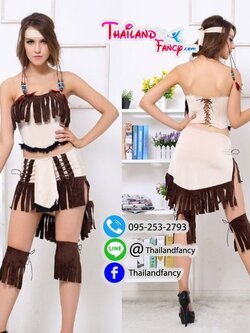 ชุดแฟนซีผู้หญิง ชุดสาวอินเดียแดง ชุดคนป่ายุคหิน ชุดชนเผ่า ชุดนักรบโบราณ ชุดนักรบหญิง ชุดอินเดียน่าเกิร์ล ชุดชนเผ่าอินเดียแดงสีครีมแต่งพู่น้ำตาล