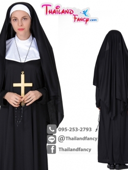 ชุดแฟนซีซิสเตอร์บาทหลวง The Nun Cosplay ชุดแม่ชีเดอะนัน ชุดแม่ชีคริสต์ฝรั่ง ชุดแม่ชีสีดำตัดขาวพร้อมผ้าคลุมผม