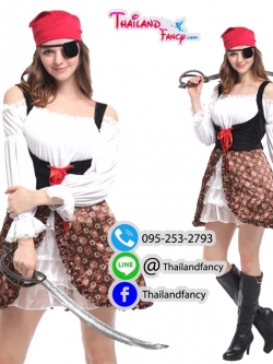 ชุดแฟนซีโจรสลัดสาว Pirate Costume ชุดโจรสลัดแจ๊คสแปร์โรว์ผู้หญิง ชุดปาร์ตี้ฮาโลวีน ชุดโจรสลัดขาวดำ กระโปรงลาย