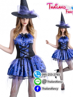 ชุดแฟนซีแม่มด ชุดคอสเพลย์แม่มด ชุดแม่มด ชุดผีแม่มด ชุดแม่มดฮาโลวีน พร้อมหมวกแม่มด