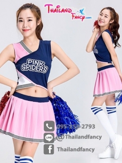 ชุดแฟนซีเชียร์กีฬา Cheerleader Pom Pom Cosplay ชุดปอมปอมเชียร์ ชุดเชียร์หรีดเดอร์ สีชมพู-น้ำเงิน กระโปรงจีบ