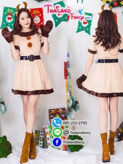 ชุดแซนตี้ ชุดซานต้าผู้หญิง ชุดแฟนซี กวางเรนเดียร์ผู้ใหญ่ ชุดคริสต์มาสผู้หญิง ชุดงานปีใหม่ ชุดกวางเรนเดียร์เดรสสีน้ำตาลอ่อน