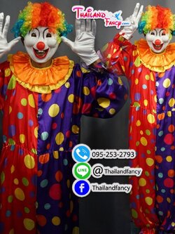 ชุดเช่าแฟนซีผู้ชาย ชุดเช่าการ์ตูน ชุดตัวตลก Joker Cosplay ชุดโจ๊กเกอร์แฟนซีผู้ใหญ่ ชุดแฟนซีตัวตลกโบโซ่ลายจุดพร้อมวิกโบโซ่หัวฟูหลากสี