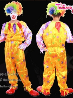 ชุดแฟนซีตัวตลก ชุดอาชีพในฝัน ชุดโจ๊กเกอร์ ชุดคอสเพลย์ตัวตลกผู้ใหญ่ ชุดตัวตลกโบโซ่ รุ่นสีเหลืองลายดาว