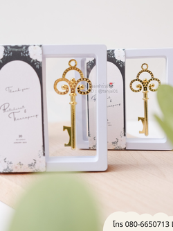 ของชำร่วยที่เปิดขวดกุญแจวินเทจ สีโรสโกล์ด สีทอง สีเงิน สวยงามน่ารัก ผูกริบบิ้นพร้อมป้ายชื่อ ราคาประหยัด ใช้งานได้จริง