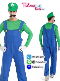 ชุดแฟนซีผู้ชาย Super Mario Costume ชุดการ์ตูนมาริโอ้ ชุดคอสเพลย์การ์ตูน ชุดมาริโอ้หลุยส์ คู่ซี้ สีเขียวเอี๊ยมน้ำเงินพร้อมหมวกและหนวด