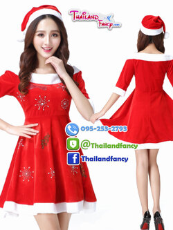 ชุดแฟนซีซานต้าครอส ชุดคอสเพลย์แซนตี้ Santacros Cosplay ชุดคริสต์มาสผู้หญิง ชุดสาวแซนตี้ ชุดปาร์ตี้ปีใหม่ ชุดซานตารีน่า ชุดซานตี้เดรสสีแดงคอปาด แต่งลายคริสมาสต์