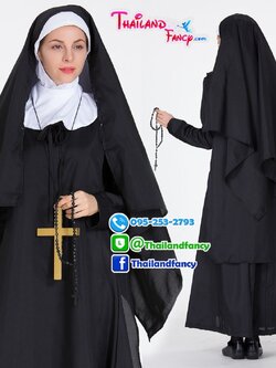 ชุดแฟนซีซิสเตอร์บาทหลวงหญิง The Nun Costume ชุดผีแม่ชี ชุดแม่ชีคริสต์ ชุดฮาโลวีน ชุดแม่ชีเดรสยาวสีดำพร้อมผ้าคลุม