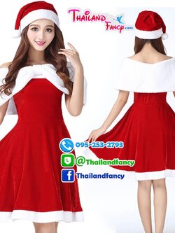 ชุดแฟนซีแซนตี้ ชุดซานต้าครอสผู้หญิง ชุดคริสต์มาส ชุดซานตารีน่า ชุดปาร์ตี้ปีใหม่ ชุดเดรสแซนตี้เกาะอก พร้อมผ้าโบว์คลุมไหล่สีขาว