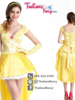 ชุดแฟนซีการ์ตูน ชุดเจ้าหญิงดิสนีย์ Beauty and the Beast Cosplay ชุดเจ้าหญิงเทพนิยาย ชุดเจ้าหญิงบิวตี้แอนด์เดอะบีสท์ ชุดคอสเพลย์เจ้าหญิงเบลล์ รุ่นสีเหลืองหน้าสั้นหลังยาว