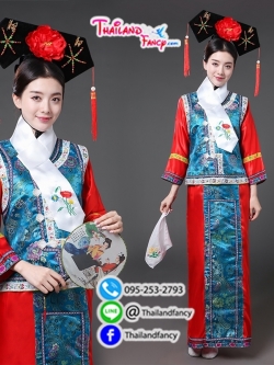 ชุดเช่าแฟนซีผู้หญิง ชุดจีนกำลังภายใน ชุดแฟนซีซูสีไทเฮา ชุดคู่ฮ่องเต้ ชุดราชวงศ์หนังจีน ชุดเช่าฮองเฮาจีนสำหรับผู้หญิง สีแดงสดกั๊กฟ้าครามแต่งลายจีน