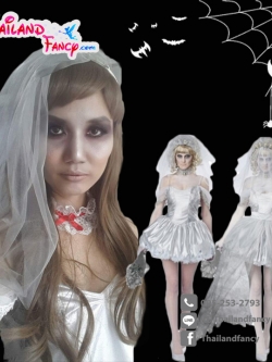 Cosplay Zombie ชุดแฟนซีผีเจ้าสาว ชุดฮาโลวีนซอมบี้ ชุดเจ้าสาวผี เดรสสายเดี่ยวโปรงฟคลุมฟู พร้อมเวลคลุมผมเจ้าสาว