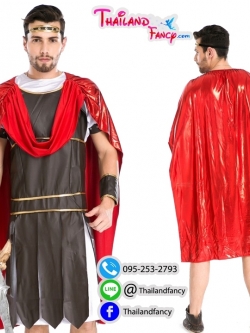 แฟนซีผู้ชายสำหรับเช่า ชุดนักรบกรีกโรมัน Spartan Cosplay ชุดนักรบสปาร์ตันชาย หนังเทียมสีน้ำตาลผ้าคลุมแดง