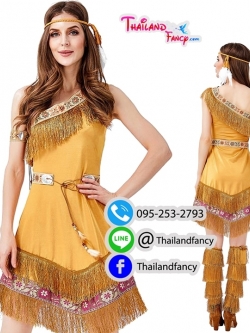 ชุดเช่าแฟนซีผู้หญิง ชุดอินเดียน่าเกิร์ล ชุดอินเดียแดงผู้หญิง Cosplay ชุดยิปซี ชุดชนเผ่า ชุดคนป่า ชุดเช่าอินเดียนหญิงแขนเดี่ยวแต่งพู่พร้อมถุงขา