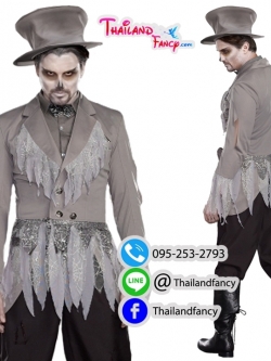 ชุดเช่าแฟนซีผู้ชาย ชุดเช่าซอมบี้ผู้ชาย Zombie Costume ชุดฮาโลวีน Halloween Party ชุดซอมบี้ผีเจ้าบ่าวสูทสีเทา
