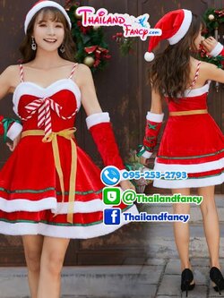 ชุดแฟนซีแซนตี้ ชุดสาวซานต้า ชุดคริสต์มาส ชุดซานตารีน่า ชุดปีใหม่ ชุดเดรสแซนตี้สายเดี่ยวแดงเขียว พร้อมหมวก ถุงมือ ต้อนรับปาร์ตี้ปีใหม่