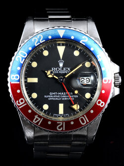 **ขายแล้ว** Rolex Gmt Master Pepsi Ref.16750 หน้าปัดสีดำ พรายน้ำเหลือง ขอบฟิล์มเฟด สายเหล็กแท้ ปี1983 Automatic ขนาด 40 mm