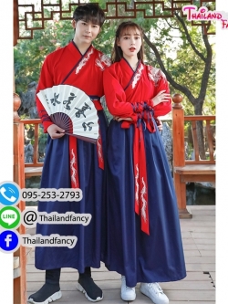 ชุดเช่าแฟนซีผู้ชาย เช่าชุดจอมยุทธ์จีนชาย ชุดแฟนซีนานาชาติ ชุดจีนโบราณ ชุดเจ้ายุทธจักร ชุดจีนกำลังภายในผู้ชาย ชุดเช่าจอมยุทธชุดสีแดงกระโปรงน้ำเงินกรมท่า