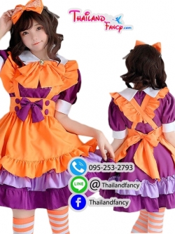 ชุดแฟนซีแม่บ้าน ชุดสาวใช้ ชุดเมดญี่ปุ่น Maid Cosplay ชุดเมดเจ้าหญิงโลลิต้า ชุดการ์ตูนอะนิเมะ ชุดแม่บ้านเดรสสีม่วงผ้ากันเปื้อนสีส้ม