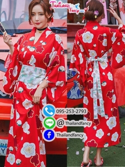 ชุดเช่าแฟนซีผู้หญิง ชุดยูกะตะญี่ปุ่น Anime Cosplay ชุดแฟนซีการ์ตูนอะนิเมะ ชุดกิโมโนญี่ปุ่นผู้หญิงสีแดงลายดอกไม้