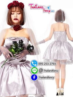 ชุดแฟนซีผีเจ้าสาว ชุดคอสเพลย์ซอมบี้ผู้หญิง ชุดเจ้าสาวผี Halloween Costume ชุดปีศาจสาว ชุดฮาโลวีน ชุดเจ้าสาวผีสีเทาดอกไม้แดง