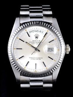 **ขายแล้ว** Rolex Day-Date Ref.1803 หน้าปัดสีเงิน พรายน้ำเฟด ขอบหยักทองคำขาว ตัวเรือนทองคำขาว สายทองคำขาวแท้ Automatic ขนาด 36 mm