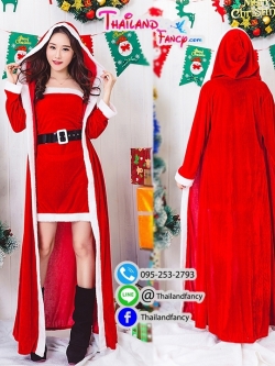 ชุดคอสเพลย์แซนตี้ ชุดซานต้าผู้หญิง ชุดแฟนซีปีใหม่ ชุดคริสต์มาสผู้หญิง ชุดซานตาครอส ชุดซานตารีน่าเดรสสั้น ผ้าคลุมฮู้ทยาว