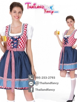 ชุดแฟนซีบาวาเรีย ชุดเชียร์เบียร์ ชุดสาวเสิร์ฟ Oktoberfest Beer Cosplay ชุดแม่บ้านลายสก็อตแดงโปรงน้ำเงิน