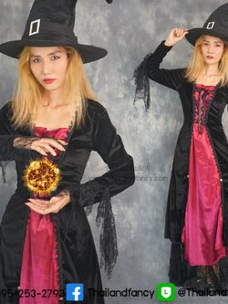 ชุดเช่าแฟนซีผู้หญิง (ชุดเช่า) ชุดแม่มดฮาโลวีน Halloween Witch Costume ชุดแม่มดเจ้าเสน่ห์ ชุดแม่มดปีศาจแสนสวยสีดำแดง