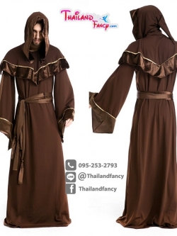 ชุดแฟนซีชาย ชุดคอสเพลย์พ่อมด Cosplay Wizard ชุดพ่อมดวิสาด ชุดผู้คุมปีศาจ ชุดฮาโลวีน ชุดคลุมนักเวทมนต์ ชุดสีน้ำตาลพร้อมฮู้ทคลุมพ่อมด