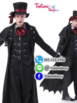 ชุดเช่าแฟนซีผู้ชาย ชุดท่านเค้าแดร็กคูล่า ชุดซอมบี้ ชุดแวมไพร์ผู้ชาย Halloween Night Party ชุดปีศาจแดร็คคูล่าดำแดง