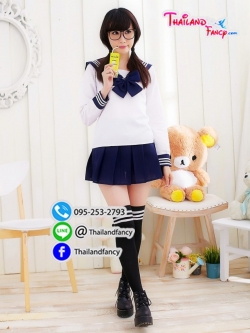 ชุดแฟนซีนักเรียน ชุดคอสเพลย์ ชุดนักเรียนญี่ปุ่น ชุดคอซอง ชุดนักเรียนนานาชาติ ชุดนักเรียนเซ็กส์ซี่ ชุดนักเรียนแฟนซีน้ำเงินกรมท่ารุ่นปกทหารเรือ