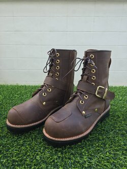 รองเท้าขี่มอเตอร์ไซด์หนังแท้ สไตล์คลาสสิค รุ่น Moto-05(Fatboy) สีสนิม / สีดำ