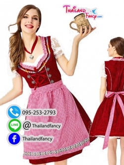 ชุดแฟนซีบาวาเรีย ชุดสาวเชียร์เบียร์ Oktoberfest ชุดสาวเสริฟ ชุดเทศกาลเบียร์ ชุดอ็อคโทเบอร์เฟส เยอร์มันคันทรีเสื้อตาสก็อตน้ำเงินผ้ากันเปื้อนแดง สำเนา