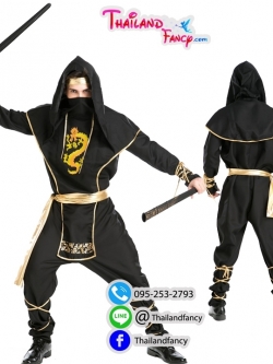 ชุดเช่าแฟนซีผู้ชาย ชุดนินจาญี่ปุ่น ชุดนินจาฮาโตริ Halloween Cosplay ชุดการ์ตูน ชุดนินจากผู้ชายสีดำขลิบทอง
