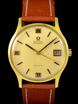 **HOLD** Omega De Ville Date หน้าปัดสีทองลายเสี้ยน หลักโรมัน 12/6/9 ตัวเรือนกะไหล่ทอง Automatic ขนาด 35 mm