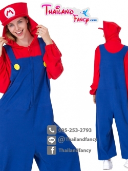 ชุดเช่าแฟนซีผู้หญิง ชุดการ์ตูนมาริโอ้ Cosplay Super Mario ชุดเกมล์ยุค90 ชุดมาริโอ้ผู้ใหญ่ชายหญิงแดงน้ำเงิน แบบมีฮู้ทคลุมผม