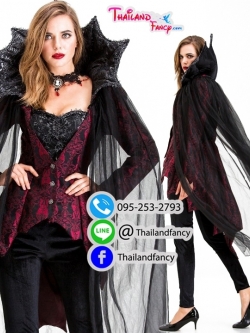 ชุดแฟนซีแวมไพร์ ชุดคอสเพลย์แวมไพร์ Cosplay Halloween ชุดแวมไพร์หญิง ชุดสาวแวมไพร์ ชุดแดร็กคูล่าหญิง ชุดสาวแดร็กคูล่า ชุดราชินีแวมไพร์ดำแดงพร้อมปกคอตั้ง สำเนา