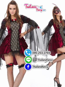 ชุดเช่าแฟนซีผู้หญิง ชุดเช่าซอมบี้ผู้หญิง ชุดเช่าแวมไพร์สาว Dracular Cosplay ชุดฮาโลวีน ชุดปีศาจสาว ผีดิบดูดเลือด ชุดราชินีแดร๊คคูลล่าพร้อมหน้ากากเข้าเซ็ท