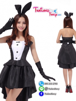 ชุดแฟนซีกระต่าย ชุดคอสเพลย์ Cosplay ชุดบันนี่เกิร์ล ชุดกระต่ายบันนี่ ชุดกระต่ายทักซิโด้ เดรสหน้าสั้นหลังยาวขาวดำ พร้อมหูกระต่าย